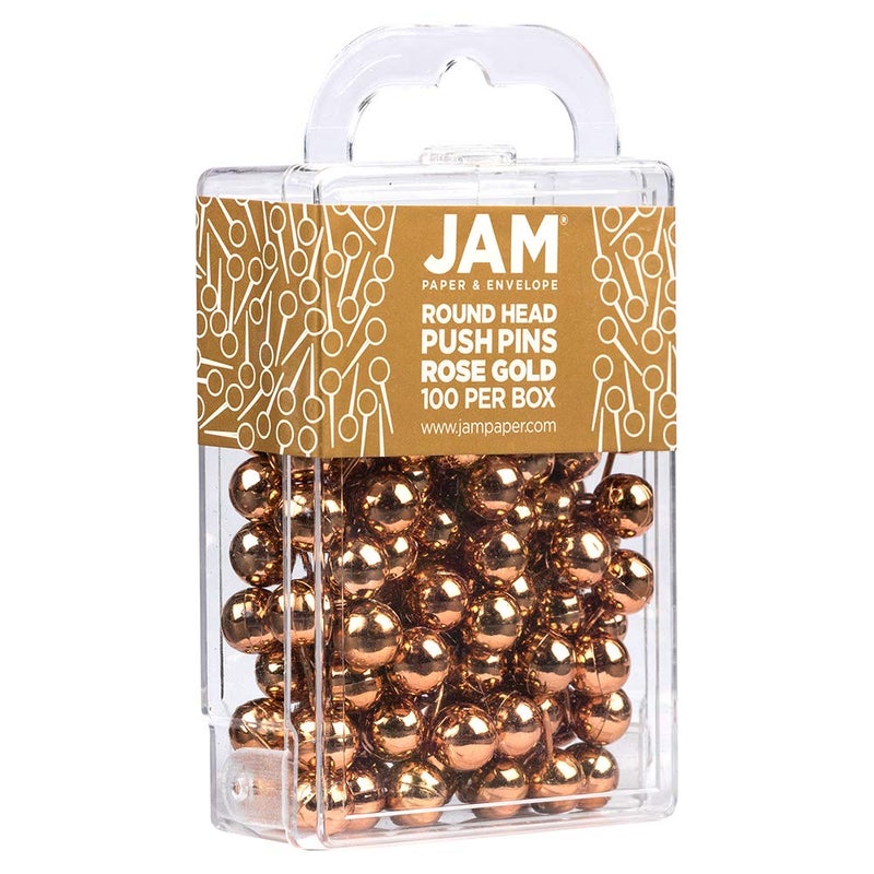 JAM PAPER Colorful Push Pins - Round Head Map Thumb Tacks - Rose Gold Pushpins - 100/Pack - Image 2